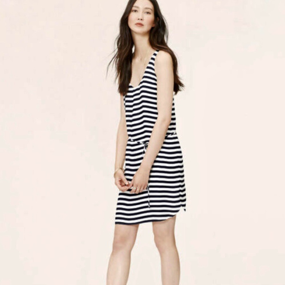 Ann Taylor LOFT Size XSP Striped Navy Sleeveless Sheath Mini Dress